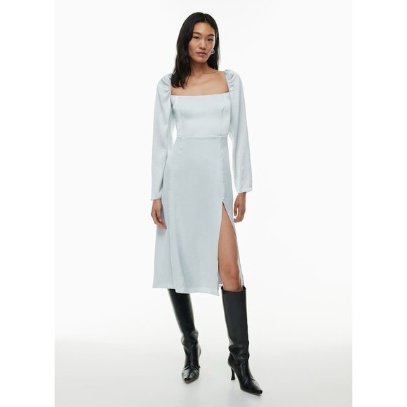 Aritzia Wilfred Light Blue Bridgerton Satin Square Neck Long Sleeve Dress Size 0 - Picture 1 of 12